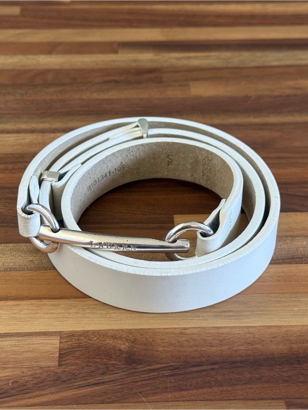 Lauren Ralph Lauren White Leather Slim Belt with Silver-Tone Buckle